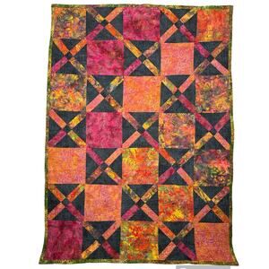 Handmade Fall Quilt Throw – Reversible Orange Pink Black Lap Blanket 58x41